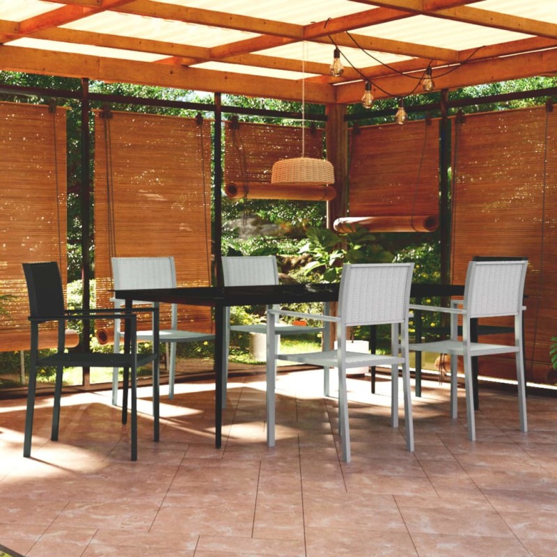 vidaXL Juego de comedor para jardín 7 piezas blanco y negro vidaXL Juego de comedor para jardín 7 piezas blanco y negro