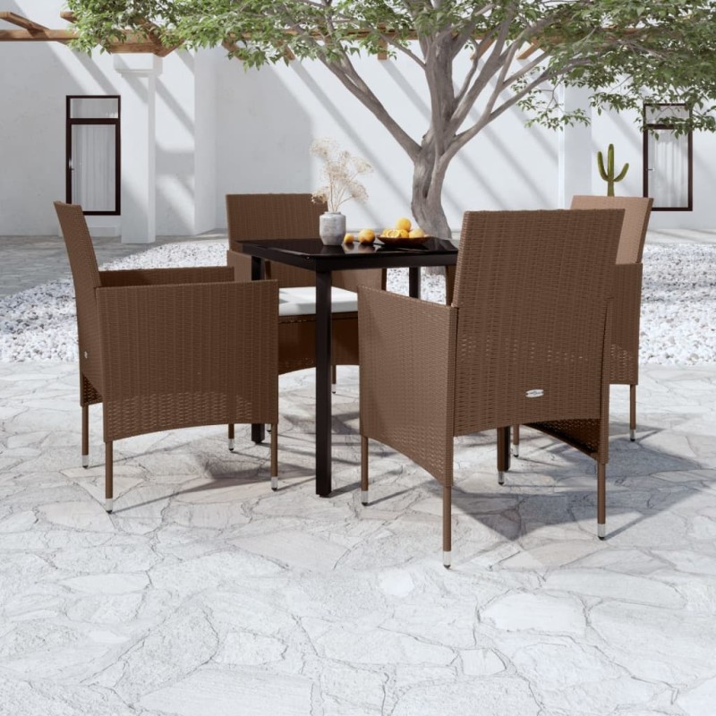 vidaXL Juego de comedor de jardín 5 piezas con cojines marrón y negro vidaXL Juego de comedor de jardín 5 piezas con cojines marrón y negro