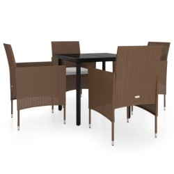 vidaXL Juego de comedor de jardín 5 piezas con cojines marrón y negro