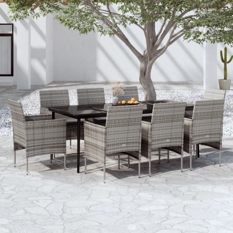vidaXL Juego de comedor para jardín 9 piezas con cojines gris y negro vidaXL Juego de comedor para jardín 9 piezas con cojines gris y negro