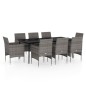 vidaXL Juego de comedor para jardín 9 piezas con cojines gris y negro vidaXL Juego de comedor para jardín 9 piezas con cojines gris y negro