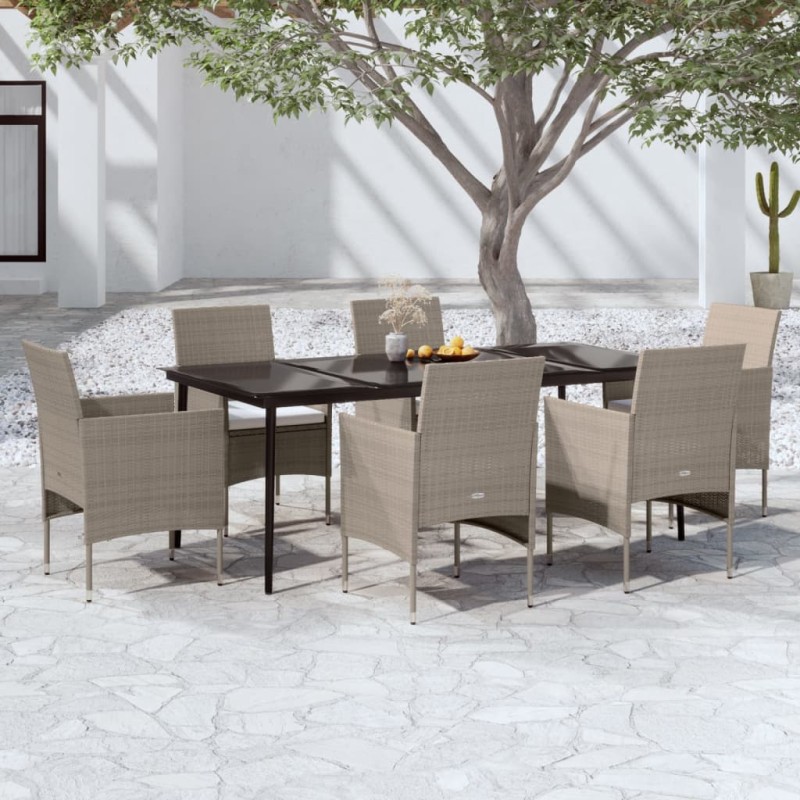 vidaXL Juego de comedor de jardín 7 piezas con cojines beige y negro vidaXL Juego de comedor de jardín 7 piezas con cojines beige y negro