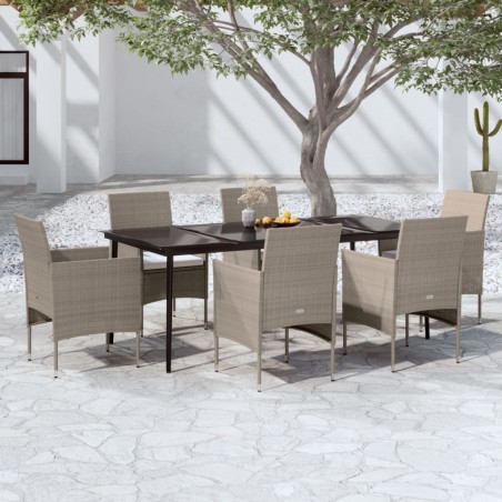 vidaXL Juego de comedor de jardín 7 piezas con cojines beige y negro