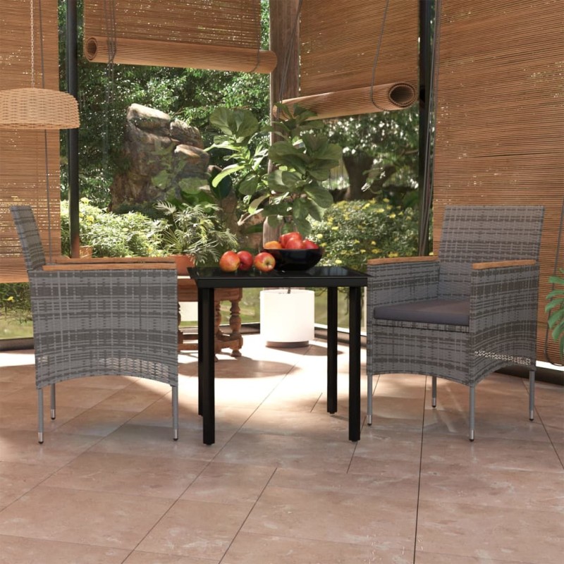 vidaXL Juego de comedor de jardín 3 piezas con cojines gris y negro vidaXL Juego de comedor de jardín 3 piezas con cojines gris y negro