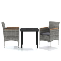 vidaXL Juego de comedor de jardín 3 piezas con cojines gris y negro