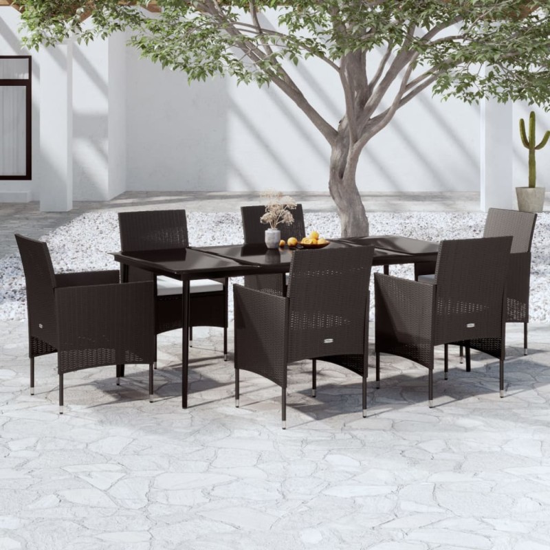 vidaXL Juego de comedor de jardín 7 piezas con cojines negro vidaXL Juego de comedor de jardín 7 piezas con cojines negro