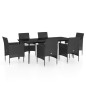 vidaXL Juego de comedor de jardín 7 piezas con cojines negro vidaXL Juego de comedor de jardín 7 piezas con cojines negro