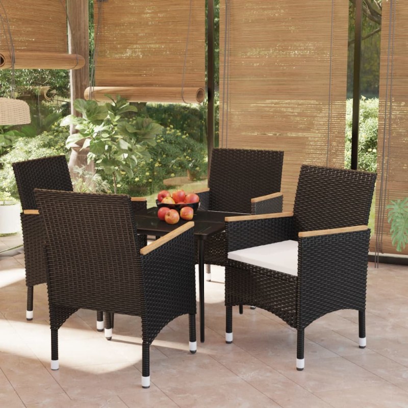 vidaXL Juego de comedor para jardín de 5 piezas con cojines negro