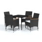 vidaXL Juego de comedor para jardín de 5 piezas con cojines negro