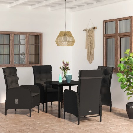 vidaXL Juego de comedor de jardín 5 piezas con cojines negro