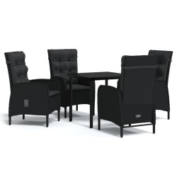 vidaXL Juego de comedor de jardín 5 piezas con cojines negro