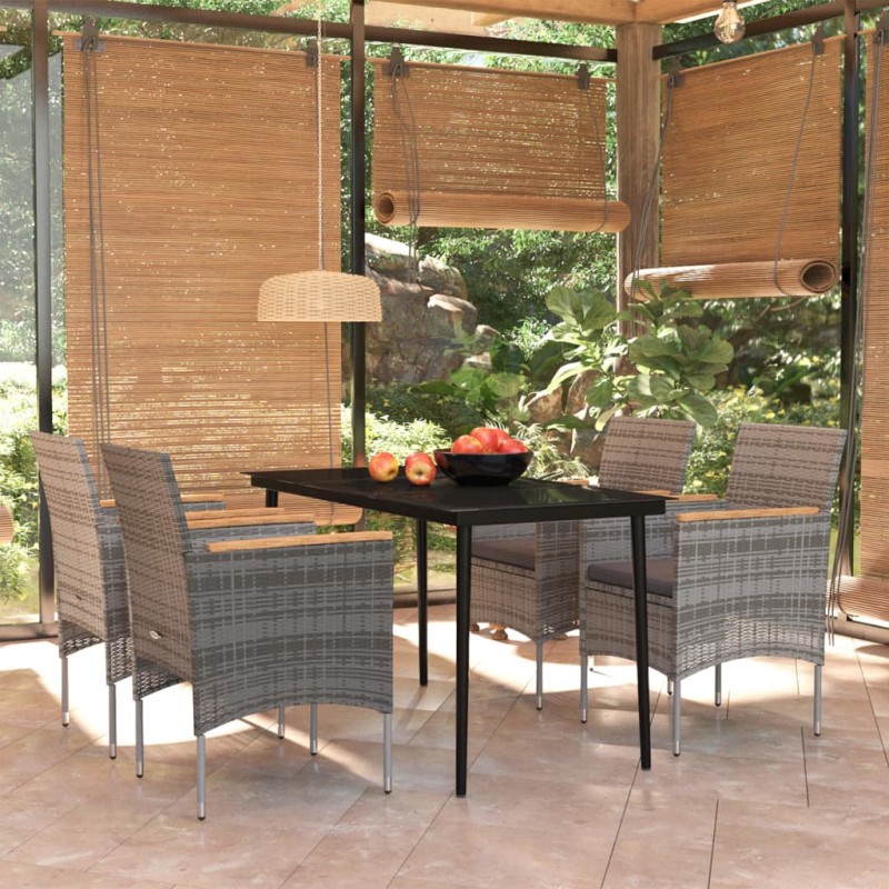 vidaXL Juego de comedor para jardín 5 piezas con cojines gris y negro vidaXL Juego de comedor para jardín 5 piezas con cojines gris y negro