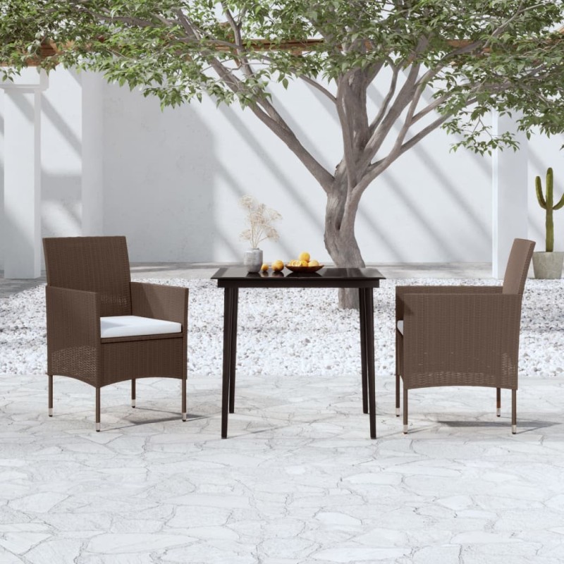 vidaXL Juego de comedor de jardín 3 piezas con cojines marrón y negro vidaXL Juego de comedor de jardín 3 piezas con cojines marrón y negro