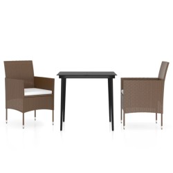 vidaXL Juego de comedor de jardín 3 piezas con cojines marrón y negro