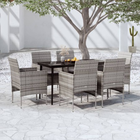 vidaXL Juego de comedor de jardín 7 piezas con cojines gris y negro