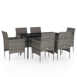 vidaXL Juego de comedor de jardín 7 piezas con cojines gris y negro