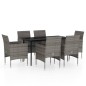 vidaXL Juego de comedor de jardín 7 piezas con cojines gris y negro vidaXL Juego de comedor de jardín 7 piezas con cojines gris y negro