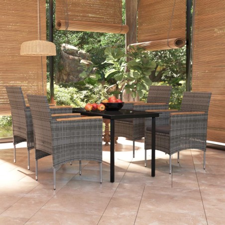 vidaXL Juego de comedor para jardín 5 piezas con cojines gris y negro