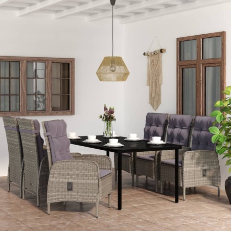vidaXL Juego de comedor de jardín 7 piezas con cojines gris y negro