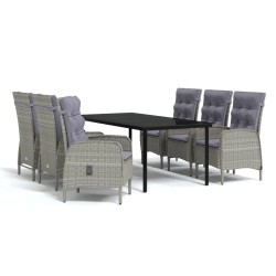 vidaXL Juego de comedor de jardín 7 piezas con cojines gris y negro