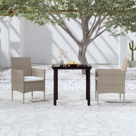 vidaXL Juego de comedor de jardín 3 piezas con cojines beige y negro