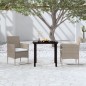 vidaXL Juego de comedor de jardín 3 piezas con cojines beige y negro