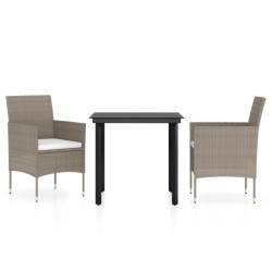 vidaXL Juego de comedor de jardín 3 piezas con cojines beige y negro