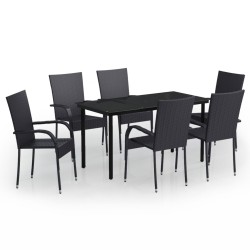 vidaXL Juego de comedor de jardín 7 piezas negro