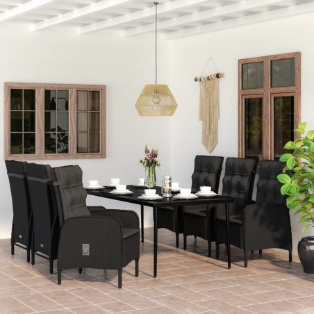 vidaXL Juego de comedor de jardín 7 piezas con cojines negro