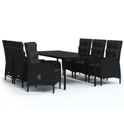vidaXL Juego de comedor de jardín 7 piezas con cojines negro