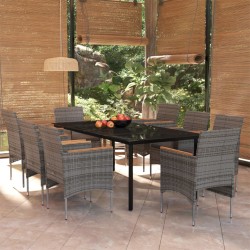 vidaXL Juego de comedor de jardín 9 piezas gris y negro