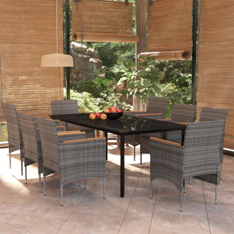 vidaXL Juego de comedor de jardín 9 piezas gris y negro