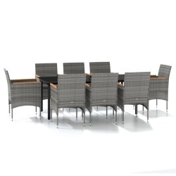 vidaXL Juego de comedor de jardín 9 piezas gris y negro