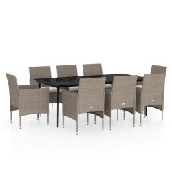 vidaXL Juego de comedor para jardín 9 piezas y cojines beige y negro