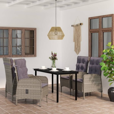 vidaXL Juego de comedor para jardín 5 piezas con cojines gris y negro