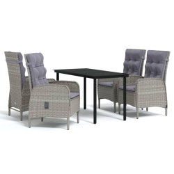 vidaXL Juego de comedor para jardín 5 piezas con cojines gris y negro