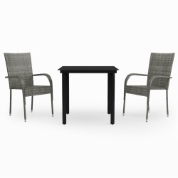 vidaXL Juego de comedor para jardín 3 piezas gris y negro