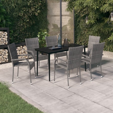 vidaXL Juego de comedor de jardín 7 piezas con cojines gris y negro