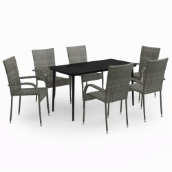 vidaXL Juego de comedor de jardín 7 piezas con cojines gris y negro
