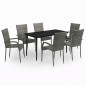 vidaXL Juego de comedor de jardín 7 piezas con cojines gris y negro vidaXL Juego de comedor de jardín 7 piezas con cojines gris y negro