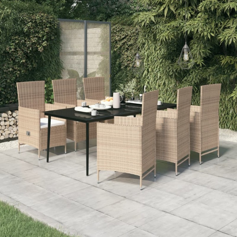 vidaXL Juego de comedor de jardín 7 piezas con cojines beige vidaXL Juego de comedor de jardín 7 piezas con cojines beige