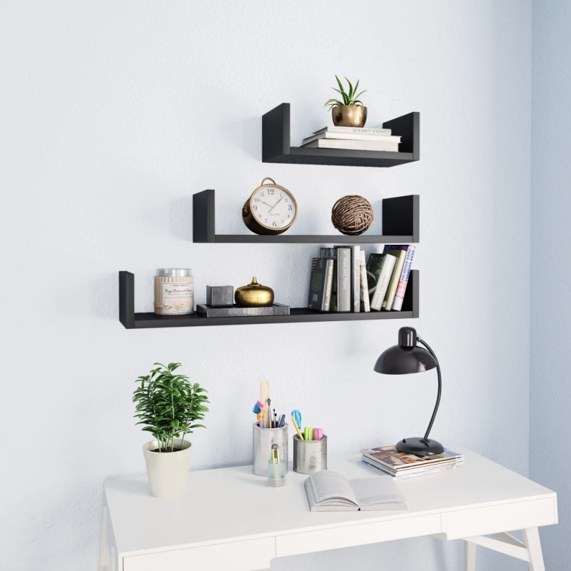 vidaXL Estantes de pared 3 piezas madera contrachapada negro vidaXL Estantes de pared 3 piezas madera contrachapada negro