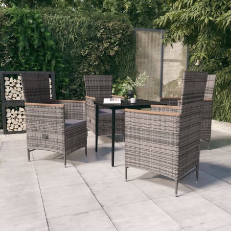 vidaXL Juego de comedor de jardín 5 piezas con cojines gris