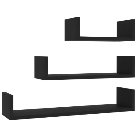 vidaXL Estantes de pared 3 piezas madera contrachapada negro