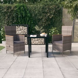 vidaXL Juego de comedor de jardín 3 piezas con cojines gris
