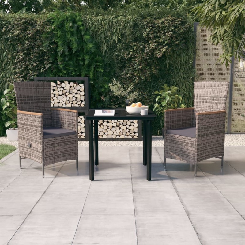 vidaXL Juego de comedor de jardín 3 piezas con cojines gris vidaXL Juego de comedor de jardín 3 piezas con cojines gris