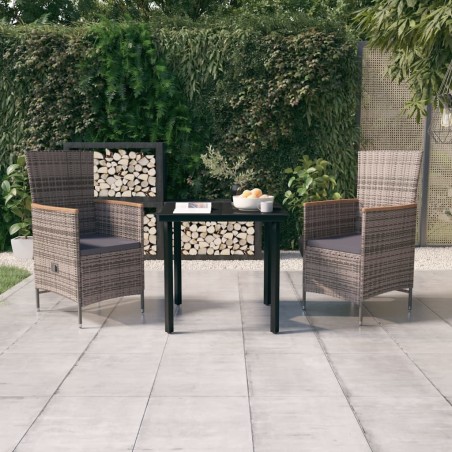 vidaXL Juego de comedor de jardín 3 piezas con cojines gris