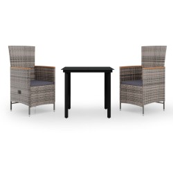 vidaXL Juego de comedor de jardín 3 piezas con cojines gris