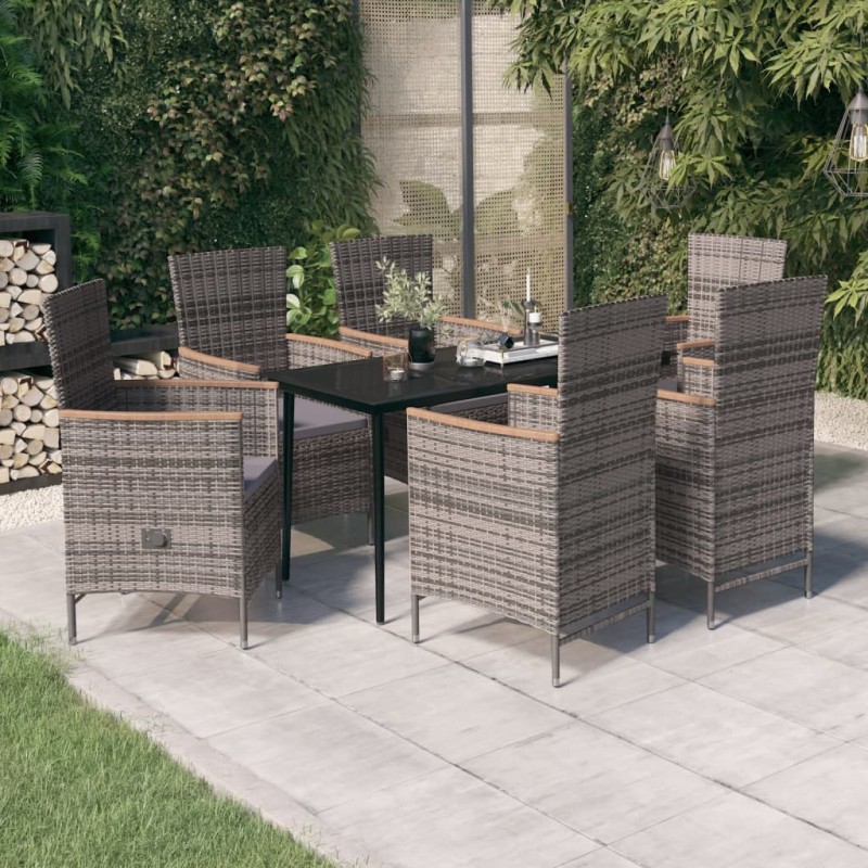vidaXL Juego de comedor de jardín 7 piezas con cojines gris vidaXL Juego de comedor de jardín 7 piezas con cojines gris