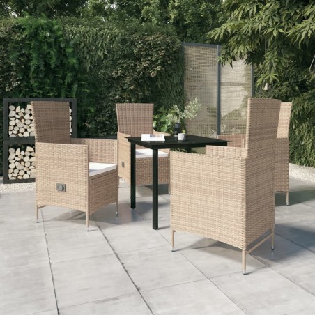 vidaXL Juego de comedor de jardín 5 piezas con cojines beige